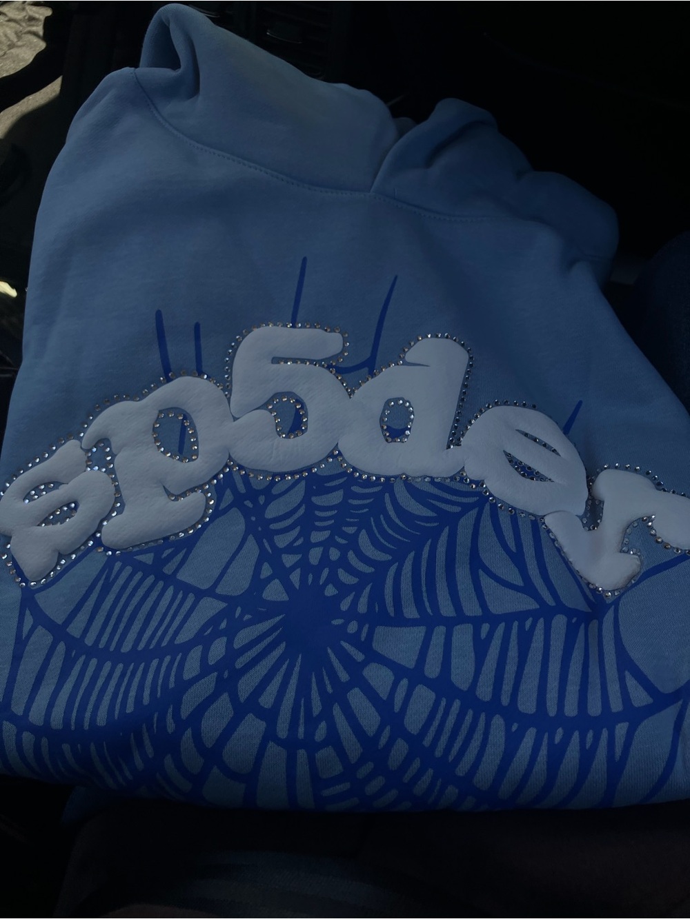 Blue Graphic Pullover Hoodie with Embellished Logo
